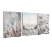 Novart Set Cuadros Decorativos Playa Mar Boho - Cuelgue su cuadro al instante - Azul Beige - 3 Partes - N033835a