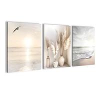 Novart Set Cuadros Decorativos Playa Mar Boho - Cuelgue su cuadro al instante - Beige - 3 Partes - N029435a