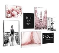 Novart Set de Decoración de Pared con Cuadros Collage Moderno de Flores Rosas Cuadro - LISTO PARA COLGAR - No Necesita Marco - Dormitorio Salón Cocina - N005072a