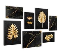 Novart Set de Decoración de Pared con Cuadros con Hojas Doradas Cuadro - LISTO PARA COLGAR - No Necesita Marco - Dormitorio Salón Cocina - N033271a