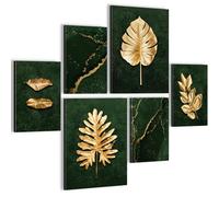 Novart Set de Decoración de Pared con Cuadros con Hojas Doradas Cuadro - LISTO PARA COLGAR - No Necesita Marco - Dormitorio Salón Cocina - N033263b