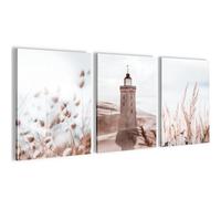 Novart Set de Decoración de Pared con Cuadros con Torre Iluminada Boho en la Orilla del Mar Cuadro - LISTO PARA COLGAR - No Necesita Marco - Dormitorio Salón Cocina - N034935a