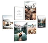 Novart Set de Decoración de Pared con Cuadros El Bosque de los Ciervos Cuadro - LISTO PARA COLGAR - No Necesita Marco - Dormitorio Salón Cocina - N013267a