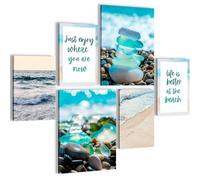 Novart Set de Decoración de Pared con Cuadros el Mar Azul Cuadro - LISTO PARA COLGAR - No Necesita Marco - Dormitorio Salón Cocina - N035763a