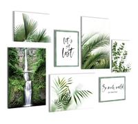 Novart Set de Decoración de Pared con Cuadros Hojas Verdes en Cascada Cuadro - LISTO PARA COLGAR - No Necesita Marco - Dormitorio Salón Cocina - N004172a