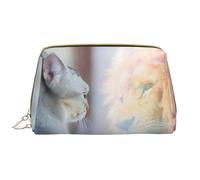 Novastar Bolsa de maquillaje de viaje grande - El gato se ve en el espejo, bolsas de cosméticos de piel de PVC para mujeres con cremallera, bolsa de maquillaje portátil para el cuidado de la piel