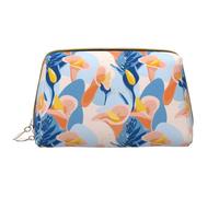 Novastar Bolsa de maquillaje de viaje grande - Flores de lirio de cala naranja, bolsas de cosméticos de piel PVC para mujeres con cremallera, bolsa de maquillaje portátil para el cuidado de la piel