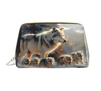 Novastar Bolsa de maquillaje de viaje grande - Wolf Family Winter Wonderland Bolsas de cosméticos de piel PVC para mujeres con cremallera, bolsa de maquillaje portátil para el cuidado de la piel