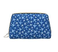 Novastar Bolsa de maquillaje grande con diseño de aviones en el cielo, de piel de PVC, para mujer, con cremallera, portátil