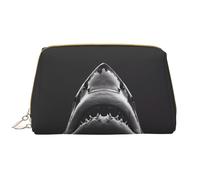 Novastar Bolsa de maquillaje grande de piel de PVC con tiburón negro y blanco, bolsa de maquillaje para mujer con cremallera, bolsa de maquillaje portátil para mujer