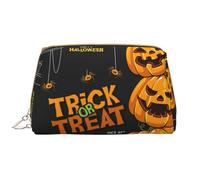 Novastar Bolsa de maquillaje grande de viaje - Halloween Pumpkin Trick or Treat K K Pvc Leather Cosmetic Bag para mujeres con cremallera, bolsa de maquillaje portátil para el cuidado de la piel