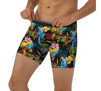 Novastar Calzoncillos tipo bóxer de longitud extendida para hombre, pintura al óleo, coloridos, lindos loros, calzoncillos tipo bóxer con banda elástica, Negro -, Medium