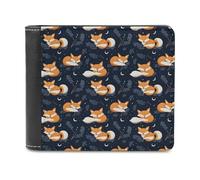 Novastar Cartera delgada de cuero para hombre, con estampado de zorro durmiendo, pequeña, delgada, plegable, bolsillo frontal