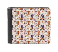 Novastar Cartera delgada de cuero para hombre, diseño floral de botas vaqueras, pequeña, plegable, bolsillo frontal