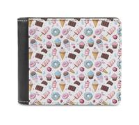 Novastar Cartera delgada de piel para hombre - Donut de chocolate y helado - pequeña cartera delgada de dos persianas con bolsillo frontal y tarjetero