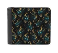 Novastar Cartera delgada de piel para hombre - Golden Green Lightning Wolf Print Pequeño delgado Bifold bolsillo frontal tarjetero cartera