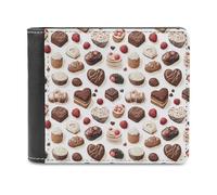 Novastar Cartera delgada de piel para hombre - Pastel de chocolate estampado colorido pequeño delgado bifold bolsillo frontal tarjetero cartera