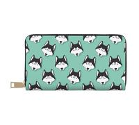 Novastar Carteras delgadas de cuero para mujeres y hombres, bonita cartera de tarjeta verde con diseño de husky de dibujos animados para mujeres y hombres con cremallera
