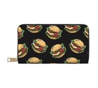 Novastar Carteras delgadas de cuero para mujeres y hombres, bonita cartera de tarjetas de hamburguesa negra para mujeres y hombres con cremallera