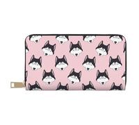 Novastar Carteras delgadas de cuero para mujeres y hombres, bonita cartera de tarjetas rosadas con diseño de husky de dibujos animados para mujeres y hombres con cremallera