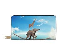 Novastar Carteras delgadas de cuero para mujeres y hombres, diseño de jirafa de elefante que supera el miedo caminando sobre una cuerda alta, cartera para tarjetas para mujeres y hombres con