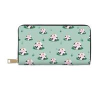 Novastar Carteras delgadas de cuero para mujeres y hombres, divertidas, redondas, bonitas, con diseño de hierba de vaca, color verde, para mujeres y hombres con cremallera