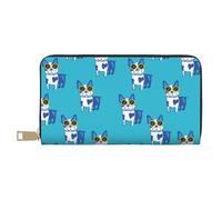 Novastar Carteras delgadas de cuero para mujeres y hombres, lindas y divertidas gafas de bulldog francés, cartera para mujeres y hombres con cremallera