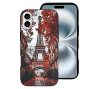 Novastar Funda Compatible con iPhone 16 Plus - Funda Suave y Moda Torre Eiffel en Otoño Silicona Compatible con iPhone 16 Plus, para Mujeres y Hombres Negro