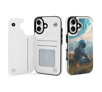 Novastar Funda tipo cartera compatible con iPhone 16, funda de piel con diseño de astronauta contemplando planeta compatible con iPhone 16, compatible con iPhone 16 con tarjetero para mujeres y