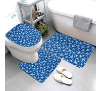 Novastar Juego de 3 alfombrillas de baño lavables con diseño de aviones en el cielo, en forma de U, alfombrilla de contorno, suaves y absorbentes para bañera y inodoro