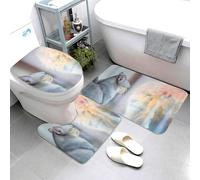 Novastar Juego de 3 alfombrillas de baño lavables con diseño de gato mirando en el espejo, alfombrilla de inodoro en forma de U, alfombrilla de contorno de inodoro, alfombrilla suave y absorbente