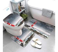 Novastar Juego de 3 alfombrillas de baño lavables en forma de U con diseño de faro 3D en surf; alfombrilla para el contorno del inodoro, alfombrilla suave y absorbente, alfombrilla de baño para bañera