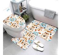 Novastar Juego de alfombras de baño de 3 piezas - Alfombrillas de baño lavables con dibujos animados de nuez de hámster, cubierta de tapa de inodoro en forma de U, tapete de contorno, tapete de ducha