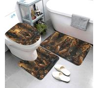 Novastar Juego de alfombras de baño de 3 piezas, diseño de tigre en el bosque de hojas caídas, lavables, cubierta de tapa de inodoro en forma de U, tapete de contorno, tapete de ducha suave y
