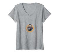 Novato de Primer Grado: Adorable Emblema Escolar para niños Camiseta Cuello V, Mujer, Gris Jaspeado, M