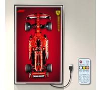NOVDA Panel de pared para coche de carreras Lego Technic Ferrari FS-24 F1, 42207, con marco LED, para Fórmula 1, soporte de pared 75 x 45 cm (mando a distancia y marco)