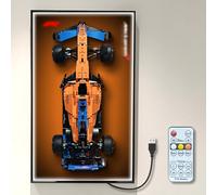 NOVDA Panel de pared para coche de carreras Lego Technic McLaren F1, 42141, con marco LED, para Fórmula 1, soporte de pared 75 x 45 cm (mando a distancia y marco)