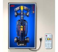 NOVDA Panel de pared para Lego Technic Oracle Red Bull Racing 20 F1 coche de carreras, 42206 con marco LED, pared de presentación para Fórmula 1, soporte de pared 75 x 45 cm (mando a distancia y marco