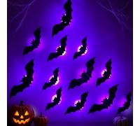 Novedad 2026 Murciélagos 3D Luminosos Halloween, Decoración de Pared LED y Pegatinas 3D para Ventana, Puerta, Pared, Fiesta, Interior y Exterior (60 Pcs Bats)