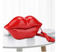 Novedad Labios Teléfono Teléfonos fijos para el hogar, teléfono de boca roja con cable Regalo atractivo del teléfono del labio Forma de dibujos animados Real con cable para el hogar Decoración(rojo)