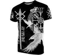 Novedad para hombre Camisetas vikingas Nórdico Odín Cuervo Lanza Brújula Gráfico Verano Camiseta Manga corta Casual Hip Hop Gimnasio Camisetas (Color : A, Size : XL)