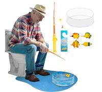Novedad Place Potty Fisher Inodoro Juego de Pesca, caña de Pescar con línea de Anzuelo y Fregadero, Tanque de Agua, Alfombrilla de algodón Azul, Cartel de Puerta, Regalo Divertido de Juguete de Pesca