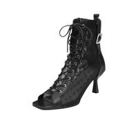 Novedades 2027 Elegantes sandalias de malla con cordones delantero cremallera trasera, puntera abierta talón para un elegante material de malla transparente correas delicadas., Negro , 39 EU