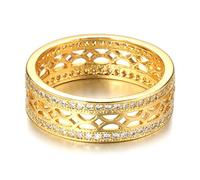 Novedades Anillo de Oro Real de 18 K de Doble Fila con Incrustaciones de microceras Anillos Huecos de circonita Natural para Mujer, joyería Fina para Fiesta de Boda