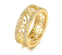 Novedades Anillo de Oro Real de 18 K de Doble Fila con Incrustaciones de microceras Anillos Huecos de circonita Natural para Mujer, joyería Fina para Fiesta de Boda