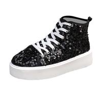 Novedades de Verano: Zapatos versátiles en Tallas Grandes, Estilo Europeo y a la Moda, Zapatillas Deportivas con Lentejuelas y Suela Gruesa Estilo Carnaval. (Black, 42)