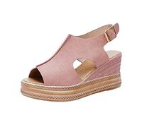 Novedades Sandalias de tacón de cuña con hebilla abierta Color sólido 2027, Rosa., 38 EU