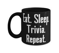 Novedosa comer. Duerme. Trivia. Repeat. Taza, taza de trivia, idea única de regalo para trivia, 325 ml