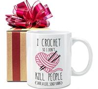 Novedosa taza de café de punto de ganchillo, regalos para mujeres, taza de hilo con texto en inglés "I Crochet Save A Life Send Yard", regalos de cumpleaños para tejer ganchillo, principiantes