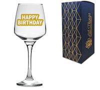 Novedoso diseño de feliz cumpleaños con texto en inglés "Tallo Red White Rose Prosecco - Copa de vino de 400 ml, caja de regalo incluida, regalo para mujeres, mamá, esposa, hermana, ella, impresa en